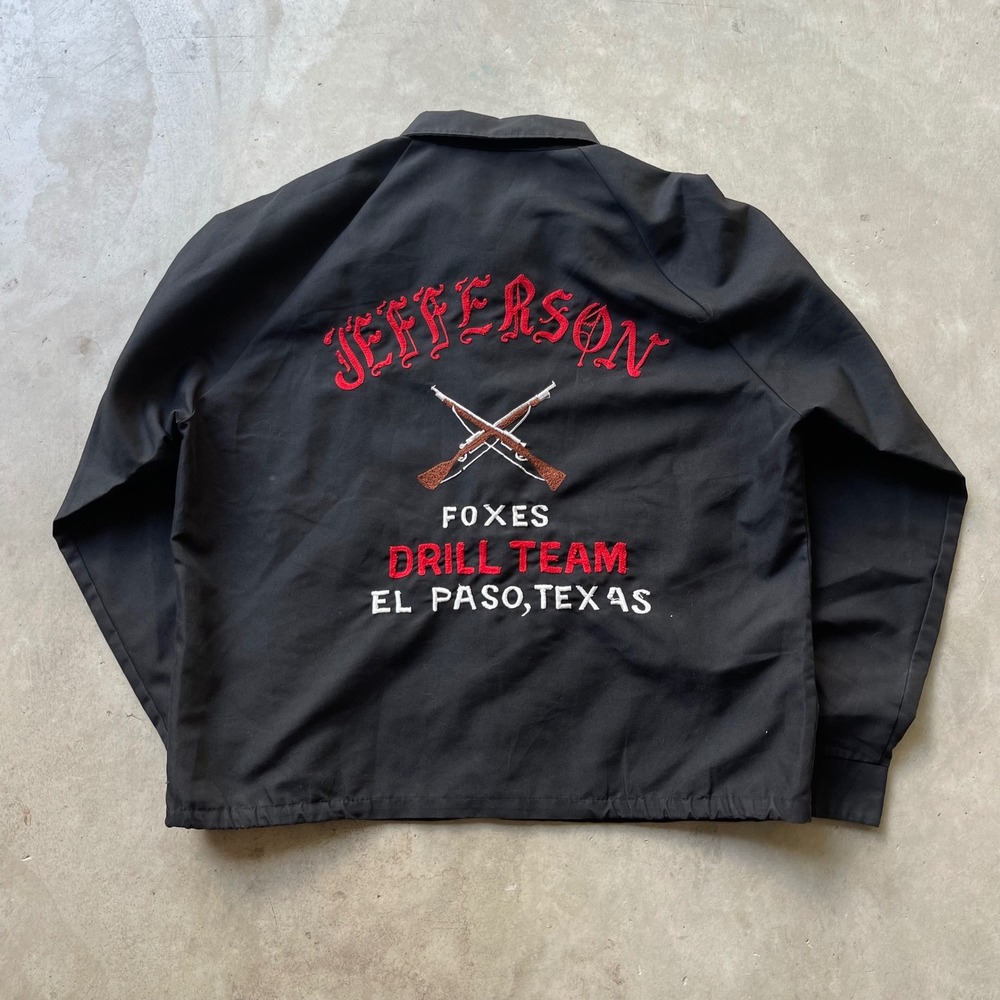 Vintage 70s Black Chain Stitch Jefferson Foxes Drill Team Jacket Large 50s 60s